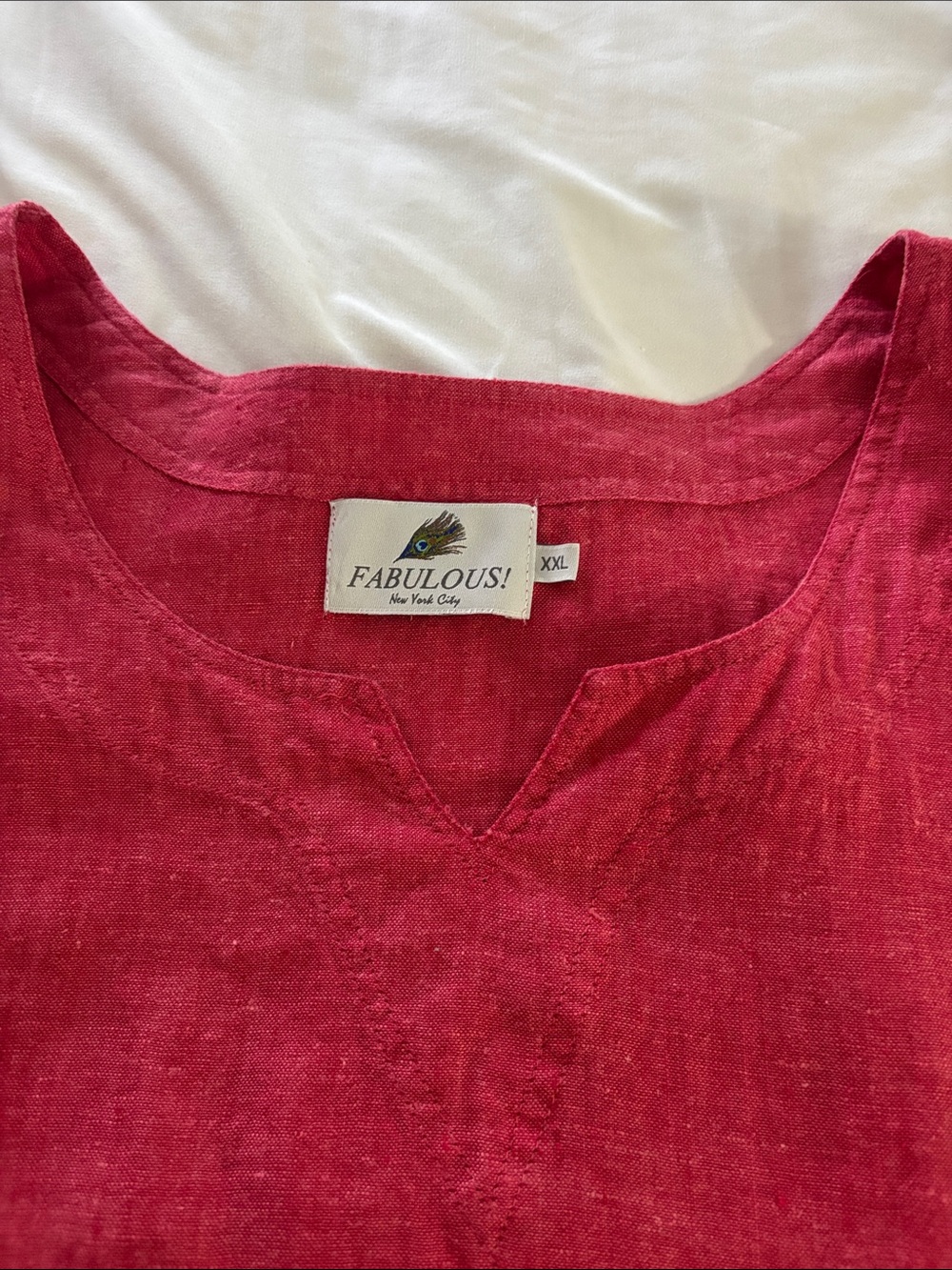 Women's Red Linen V-Neck Top